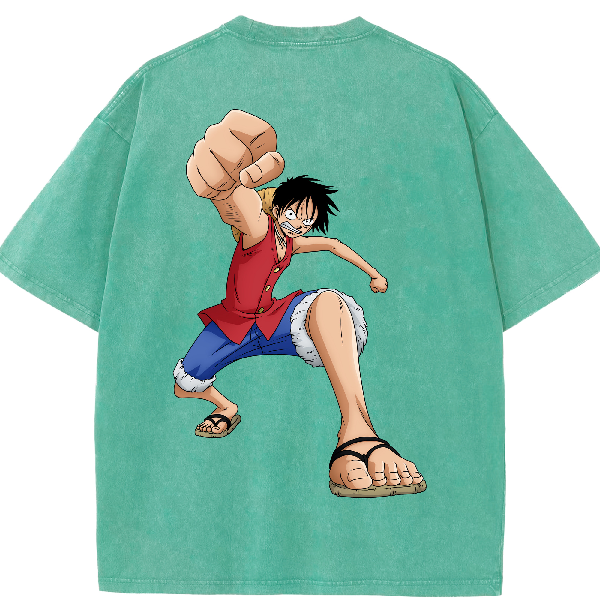 ワンピース モンキー・D・ルフィ ONE PIECE Monkey D. Luffy 綿100% ヴィンテージ風 半袖Tシャツ（背面プリント）